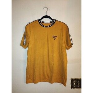 Guess Denim Men's Mustard Yellow Graphic Logo T Shirt Size M Pit 20"